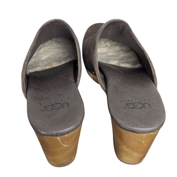 UGG Australia Abbie Clogs Mules Dark Brown Suede Wooden Platform 9 - Picture 8 of 11